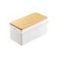 Boîte de rangement en métal avec couvercle en bois, Blanc