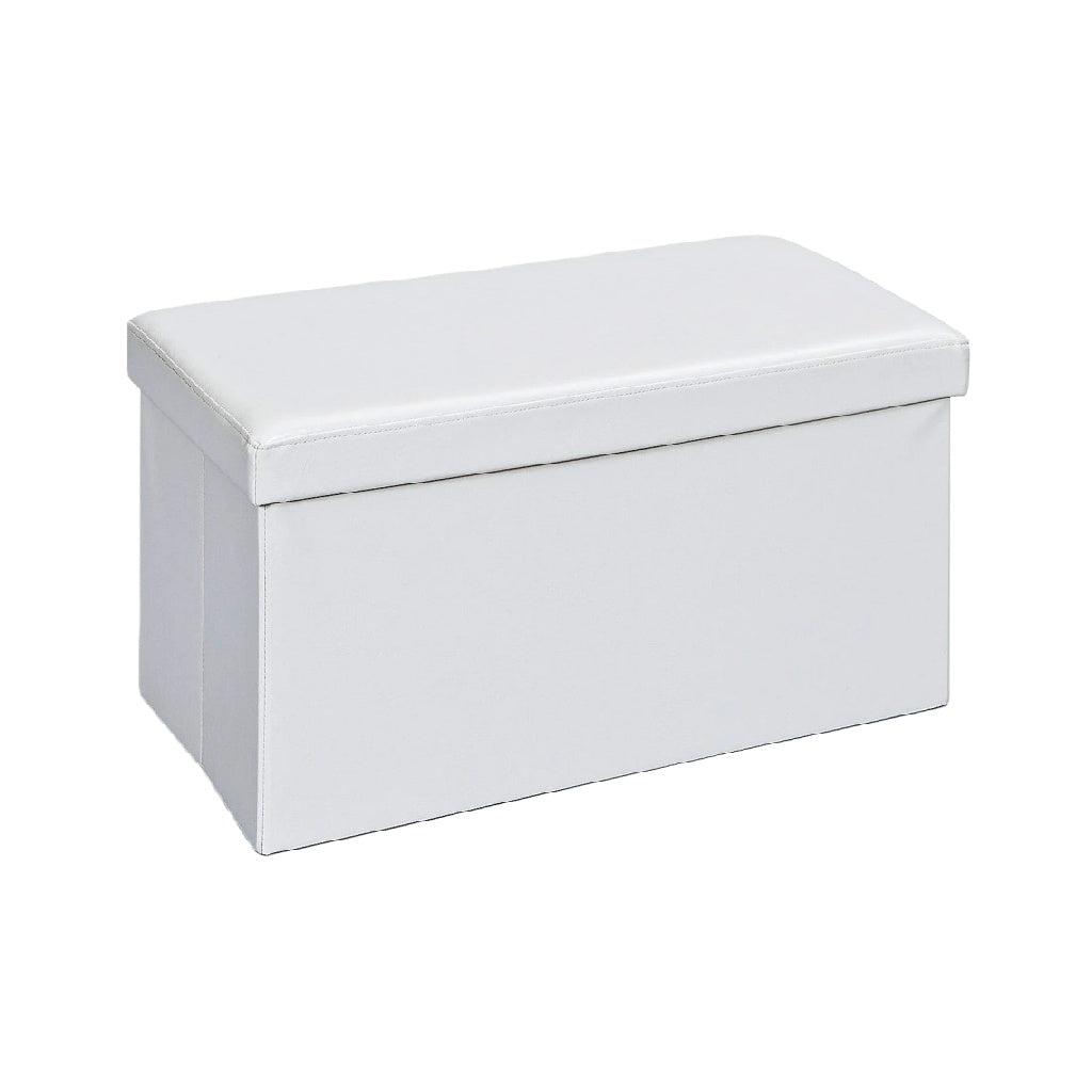Coffre de rangement pliable en cuir synthétique, Blanc