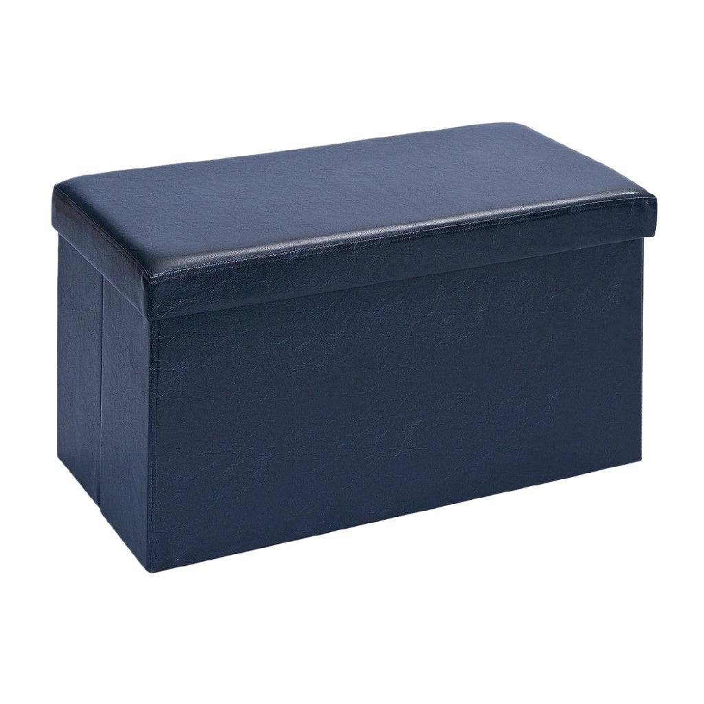 Coffre de rangement pliable en cuir synthétique, Bleu