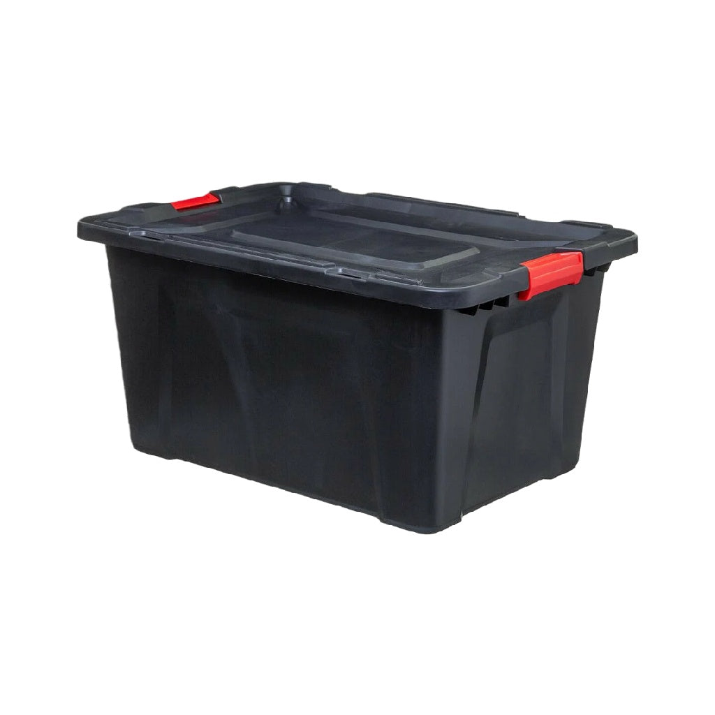 Boîte de rangement en plastique avec couvercle, Noir et Rouge